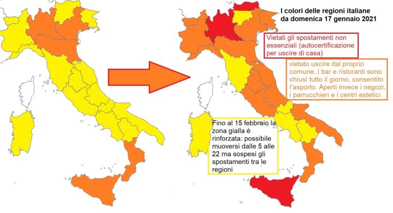 Dal 17 gennaio scattano le nuove fasce: i colori delle Regioni