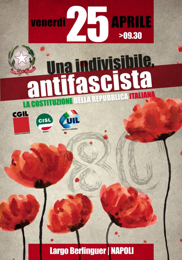 25 aprile, a Napoli si legge la Costituzione: l’iniziativa di Cgil, Cisl e Uil a largo Berlinguer