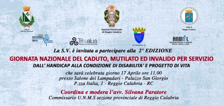 L’U.N.M.S. di Reggio Calabria celebra la Giornata Nazionale del Caduto Mutilato ed Invalido per Servizio