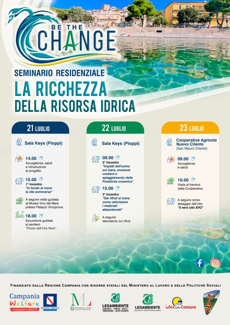 “La ricchezza della risorsa idrica”: tre giorni tra mare, ambiente ed esperienze con il progetto “Be The Change” a Pollica e San Mauro Cilento