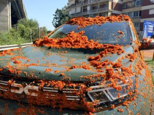 Pomigliano d’Arco, caos all'uscita della A16: Tir contromano rovescia parte del carico di 18 tonnellate di scarti di pomodoro su un'auto. L’intervento decisivo della Polizia Municipale Pomigliano d’Arco, caos all'uscita della A16: Tir contromano rovescia parte del carico di 18 tonnellate di scarti di pomodoro su un'auto. L’intervento decisivo della Polizia Municipale