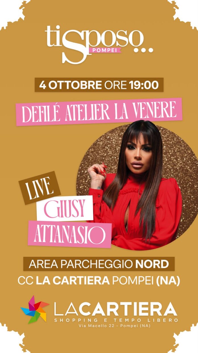Locandina della Fiera Ti Sposo Pompei con sposi in abiti da matrimonio su sfondo verde e dettagli dell'evento.