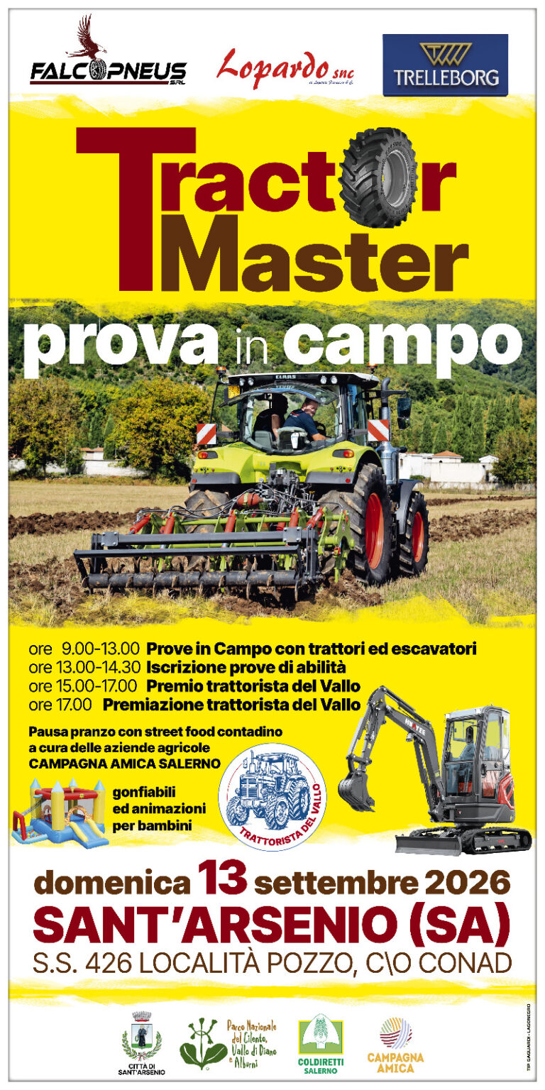 A Sant’Arsenio torna la quarta edizione di TractorMaster 2026 con la Prova in Campo