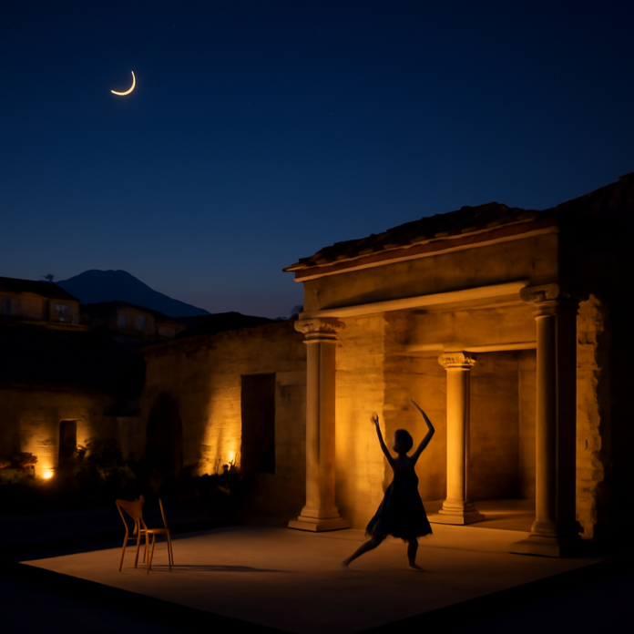 Immagine generata con intelligenza artificiale, a tema: ercolano notte sabato settembre parco apre teatro danza