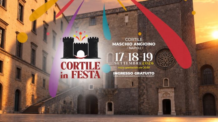 Cortile interno del Maschio Angioino a Napoli al tramonto, luogo dell'evento Cortile in Festa 2026.