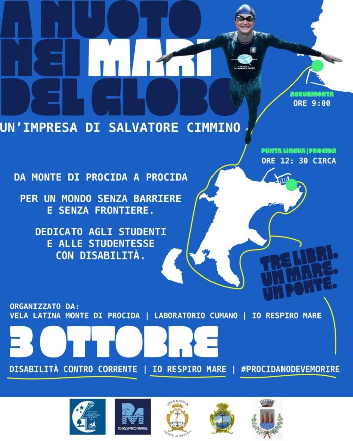 Locandina evento nuoto Salvatore Cimmino Monte di Procida Procida per studenti con disabilità