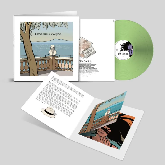 Confezione aperta con libretto illustrato e disco verde, disposti su uno sfondo grigio.