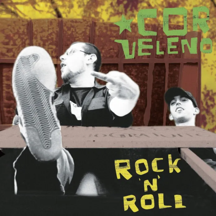Fotografia di un gruppo musicale con un design colorato e artistico, rappresentativa del nuovo album dei Cor Veleno.